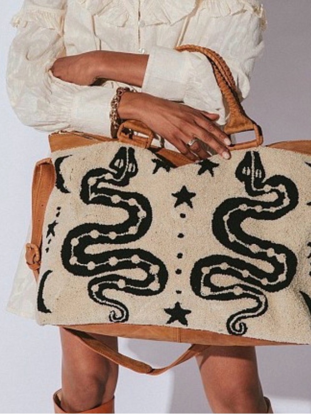 **ISO*** Cleobella Cream & Black Snake-Pattern Travel Tote